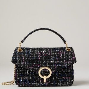 Chic Black Tweed Handbag with Gold Accents